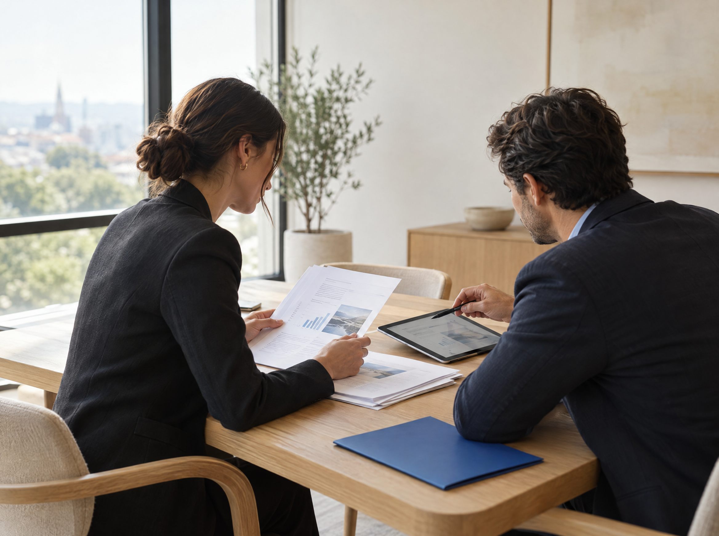 Essentia consultants reviewing documents